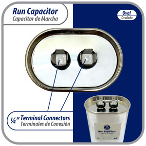 Appli Parts CON-12.5-370 Condensador Capacitor de Marcha 12.5 Mfd uF (microfaradios) 370VAC CBB65 Universal Aire acondicionado y otras aplicaciones Ovalado UL 5.1cm Ancho 2.5cm Profundidad 7.6cm Alto