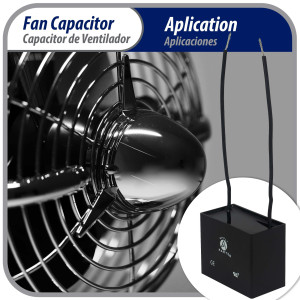 Appli Parts CAP-2-250-2C Condensador Capacitor de ventilador 2 mfd (microfaradios) uf 250VAC con 2 cables compatible con cualquier marca de igual capacitancia 3.7cm Ancho, 1.5cm Prof, 2.6cm Alto