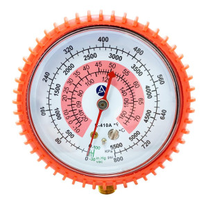 Appli Parts APMG-GA1H Esfera Alta Compatible con R410A, para Manometro 1/4 pulg SAE, Escala Dual Presion Kpa/psi, Escala Dual Temperatura Fahrenheit/Centigrados
