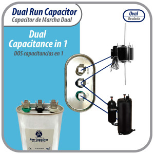 Appli Parts CON-40/5-370 Condensador Capacitor de Marcha 40+5 Mfd uF (microfaradios) 370VAC CBB65 Universal Aire acondicionado y otras aplicaciones Ovalado UL, 7.1cm Ancho 4.5cm Prof 10.2cm Alto