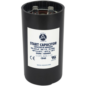 Appli Parts Condensador Capacitor Arranque 460-553 Mfd (microfaradios) uF 110-125 VAC remplazo universal para motores electricos de distintas aplicaciones 4.6cm Diametro 8.6cm Alto CON-400-110
 Appli Parts Condensador Capacitor Arranque 460-553 Mfd (microfaradios) uF 110-125 VAC remplazo universal para motores electricos de distintas aplicaciones 4.6cm Diametro 8.6cm Alto CON-400-110
