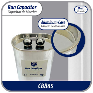 Appli Parts Condensador Capacitor de Marcha 20 Mfd uF (microfaradios) 370VAC CBB65 Universal Aire acondicionado y otras aplicaciones Ovalado UL E476928 CON-20-370