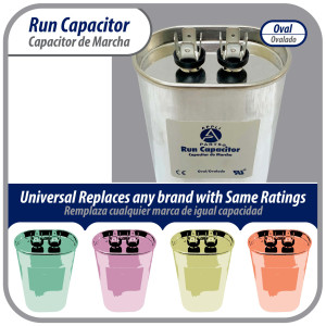 Appli Parts Condensador Capacitor de Marcha 20 Mfd uF (microfaradios) 370VAC CBB65 Universal Aire acondicionado y otras aplicaciones Ovalado UL E476928 CON-20-370
