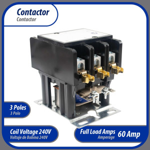 Appli Parts APAC-360240 Contactor 3 Polos 60A 240V Bobina Repuesto para Compresores de CA y Aplicaciones Electricas Certificacion UL E476929 de Trabajo Pesado
