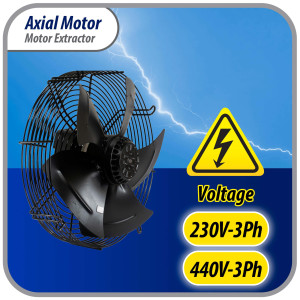 Appli Parts AXF-630-4 Extractor Axial 630 mm (24-3/4 pulg) 220-440 V, 3 ph, 60 Hz, 900 W, 1550 rpm, Rango Temperatura -30 C a 60 C, incluye aspa y base tipo jaula