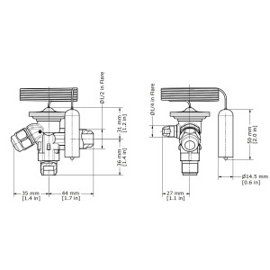 Danfoss 068Z3403 Cuerpo de Valvula de Expansion TE 2 para R404 R507A Ecualizacion Externa 3/8 x 1/2 x 1/4 Flare, Capacidad desde 1/6 a 4-1/2 tons, capacidad segun Orificio de venta separada, 068Z3555