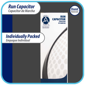 Appli Parts Condensador Capacitor de Marcha 75 Mfd uF (microfaradios) 370VAC CBB65 Universal Aire acondicionado y otras aplicaciones Redondo UL E476928 14cm Alto 5.7cm Ancho CON-75-370-R