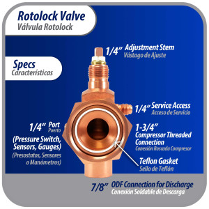Appli Parts APRV-VA07 Valvula Rotolock V07 1-3/4 pulg x 7/8 pulg Soldable con puertos de acceso de 1/4 pulg Universal para sistemas de refrigeracion y aire acondicionado Appli Parts APRV-VA07 Valvula Rotolock V07 1-3/4 pulg x 7/8 pulg Soldable con puertos de acceso de 1/4 pulg Universal para sistemas de refrigeracion y aire acondicionado