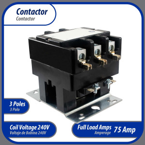 Appli Parts APAC-375240 Contactor 3 Polos 75A 240V Bobina Repuesto para Compresores de CA y Aplicaciones Electricas Certificacion UL E476929 de Trabajo Pesado