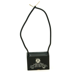 Appli Parts CAP-2.5-250-2C Condensador Capacitor de ventilador 2.5 mfd (microfaradios) uf 250VAC con 2 cables compatible con cualquier marca de igual capacitancia 3.7cm Ancho 1.5cm Prof. 2.6cm Alto