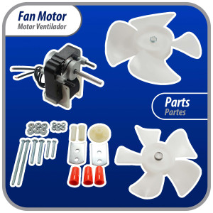 Appli Parts APFM-670 1/130 Hp Motor Ventilador, 110 V, 50/60 Hz, 3000 rpm, rotacion Reversible, Kit Universal, eje 3/16 in x 1-1/4 in largo, incluye 2 Aspa 4 y 5.5 in , UL, Remplaza NUV-670, SM670