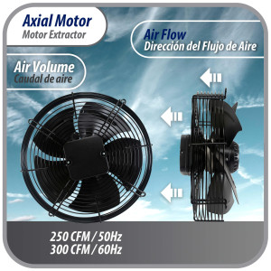 Appli Parts AXF-200 Extractor Axial 200 mm (7-7/8 pulg) 220 V, 1 ph, 50-60 Hz, 40 W, 1600 rpm, Rango Temperatura -30 C a 60 C, incluye aspa y base tipo jaula