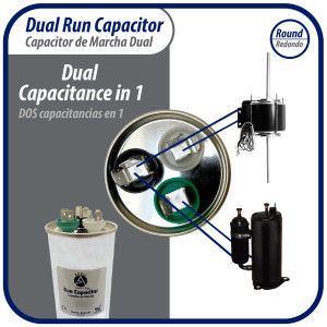 Appli Parts CON-50/5-450 Condensador Capacitor de Marcha 50+5 Mfd uF (microfaradios) 370VAC o 450VAC CBB65 Universal Aire acondicionado y otras aplicaciones Redondo UL E476928 13.3cm Alto 5.4cm Ancho