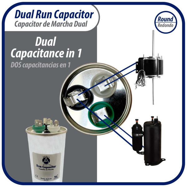 Appli Parts Condensador Capacitor de Marcha 50+5 Mfd uF (microfaradios) 370VAC o 450VAC CBB65 Universal Aire acondicionado y otras aplicaciones Redondo UL E476928 13.3cm Alto 5.4cm Ancho CON-20/5-450
 Appli Parts Condensador Capacitor de Marcha 50+5 Mfd uF (microfaradios) 370VAC o 450VAC CBB65 Universal Aire acondicionado y otras aplicaciones Redondo UL E476928 13.3cm Alto 5.4cm Ancho CON-20/5-450