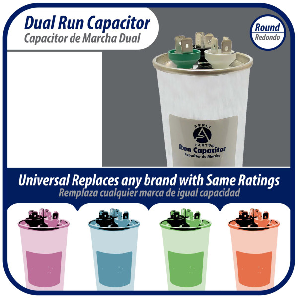 Appli Parts Condensador Capacitor de Marcha 50+5 Mfd uF (microfaradios) 370VAC o 450VAC CBB65 Universal Aire acondicionado y otras aplicaciones Redondo UL E476928 13.3cm Alto 5.4cm Ancho CON-20/5-450
 Appli Parts Condensador Capacitor de Marcha 50+5 Mfd uF (microfaradios) 370VAC o 450VAC CBB65 Universal Aire acondicionado y otras aplicaciones Redondo UL E476928 13.3cm Alto 5.4cm Ancho CON-20/5-450