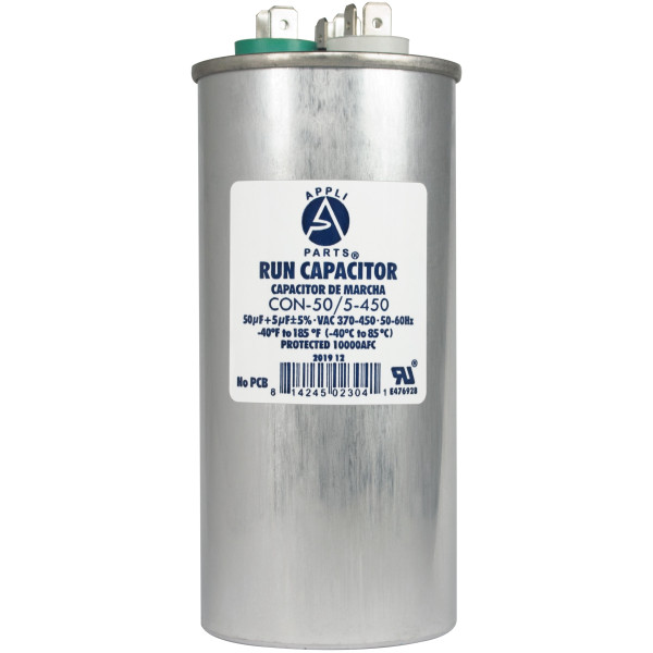 Appli Parts Condensador Capacitor de Marcha 50+5 Mfd uF (microfaradios) 370VAC o 450VAC CBB65 Universal Aire acondicionado y otras aplicaciones Redondo UL E476928 13.3cm Alto 5.4cm Ancho CON-20/5-450
 Appli Parts Condensador Capacitor de Marcha 50+5 Mfd uF (microfaradios) 370VAC o 450VAC CBB65 Universal Aire acondicionado y otras aplicaciones Redondo UL E476928 13.3cm Alto 5.4cm Ancho CON-20/5-450