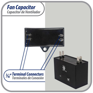 Appli Parts CAP-2.5-250 Condensador Capacitor de ventilador 2.5 mfd (microfaradios) uf 250VAC con 2 conectores compatible con cualquier marca de igual capacitancia 3.7 Ancho, 1.5 Profundidad, 3.4 cm
