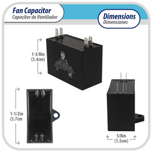 Appli Parts CAP-2.5-250 Condensador Capacitor de ventilador 2.5 mfd (microfaradios) uf 250VAC con 2 conectores compatible con cualquier marca de igual capacitancia 3.7 Ancho, 1.5 Profundidad, 3.4 cm