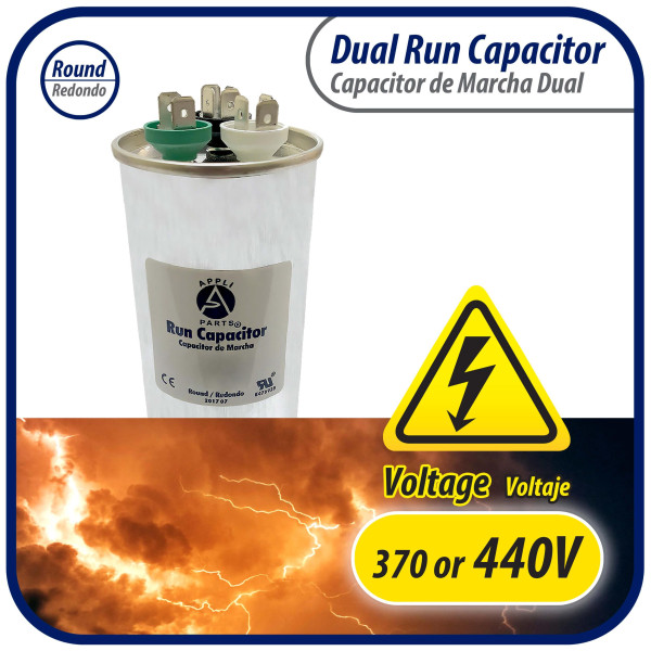 Appli Parts Condensador Capacitor de Marcha 50+5 Mfd uF (microfaradios) 370VAC o 450VAC CBB65 Universal Aire acondicionado y otras aplicaciones Redondo UL E476928 13.3cm Alto 5.4cm Ancho CON-20/5-450
 Appli Parts Condensador Capacitor de Marcha 50+5 Mfd uF (microfaradios) 370VAC o 450VAC CBB65 Universal Aire acondicionado y otras aplicaciones Redondo UL E476928 13.3cm Alto 5.4cm Ancho CON-20/5-450