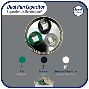 Appli Parts CON-50/5-450 Condensador Capacitor de Marcha 50+5 Mfd uF (microfaradios) 370VAC o 450VAC CBB65 Universal Aire acondicionado y otras aplicaciones Redondo UL E476928 13.3cm Alto 5.4cm Ancho