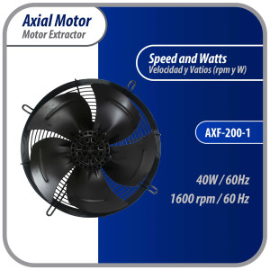 Appli Parts AXF-200-1 Extractor Axial 200 mm (7-7/8 pulg) 110V, 1 ph, 60 Hz, 40 W, 1600 rpm, Rango Temperatura -30 C a 60 C, incluye aspa y base tipo jaula