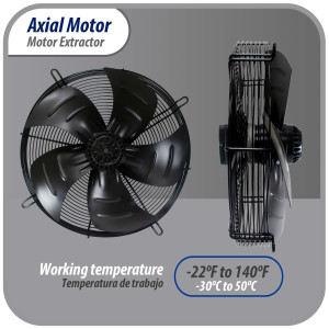 Appli Parts AXF-710-4 Extractor Axial 710 mm (28 pulg) 220-440 V, 3 ph, 60 Hz, 1250 W, 1050 rpm, Rango Temperatura -30 C a 60 C, incluye aspa y base tipo jaula