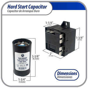 Appli Parts APHS-1 Start kit para aire acondicionado incluye Capacitor de arranque 88-108mfd 330V y relay potencial para equipos 1-3 T compresores scroll y reciprocantes 208-244V, 1Ph