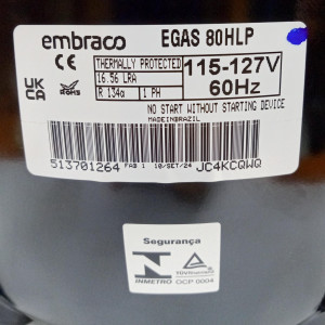 Embraco EGAS 80HLR 1/4HP R134a Compresor Fraccionario de Refrigeracion LBP 115/1/60 (V/Ph/Hz) Embraco EGAS 80HLR 1/4HP R134a Compresor Fraccionario de Refrigeracion LBP 115/1/60 (V/Ph/Hz)