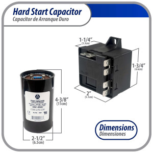 Appli Parts Start kit para aire acondicionado incluye Capacitor de arranque 270-327mfd 330V y relay potencial para equipos 4-5 Ton, compresores scroll y reciprocantes 208-265 Volts 1 Ph APHS-3