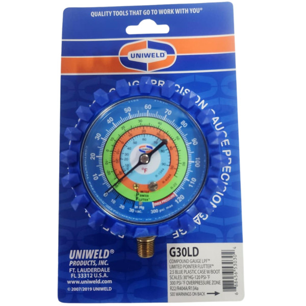 Uniweld G30LD Esfera de Manometro Azul Baja R404/R22r/R134a Uniweld G30LD Esfera de Manometro Azul Baja R404/R22r/R134a