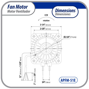 Appli Parts APFM-51E Motor Ventilador 5W Condensador y Evaporador 115V 60Hz 0.4A, Incluye Aspa de Aluminio de 20cm y Base de Montaje, Repuesto Universal para Equipos de Refrigeracion Comercial